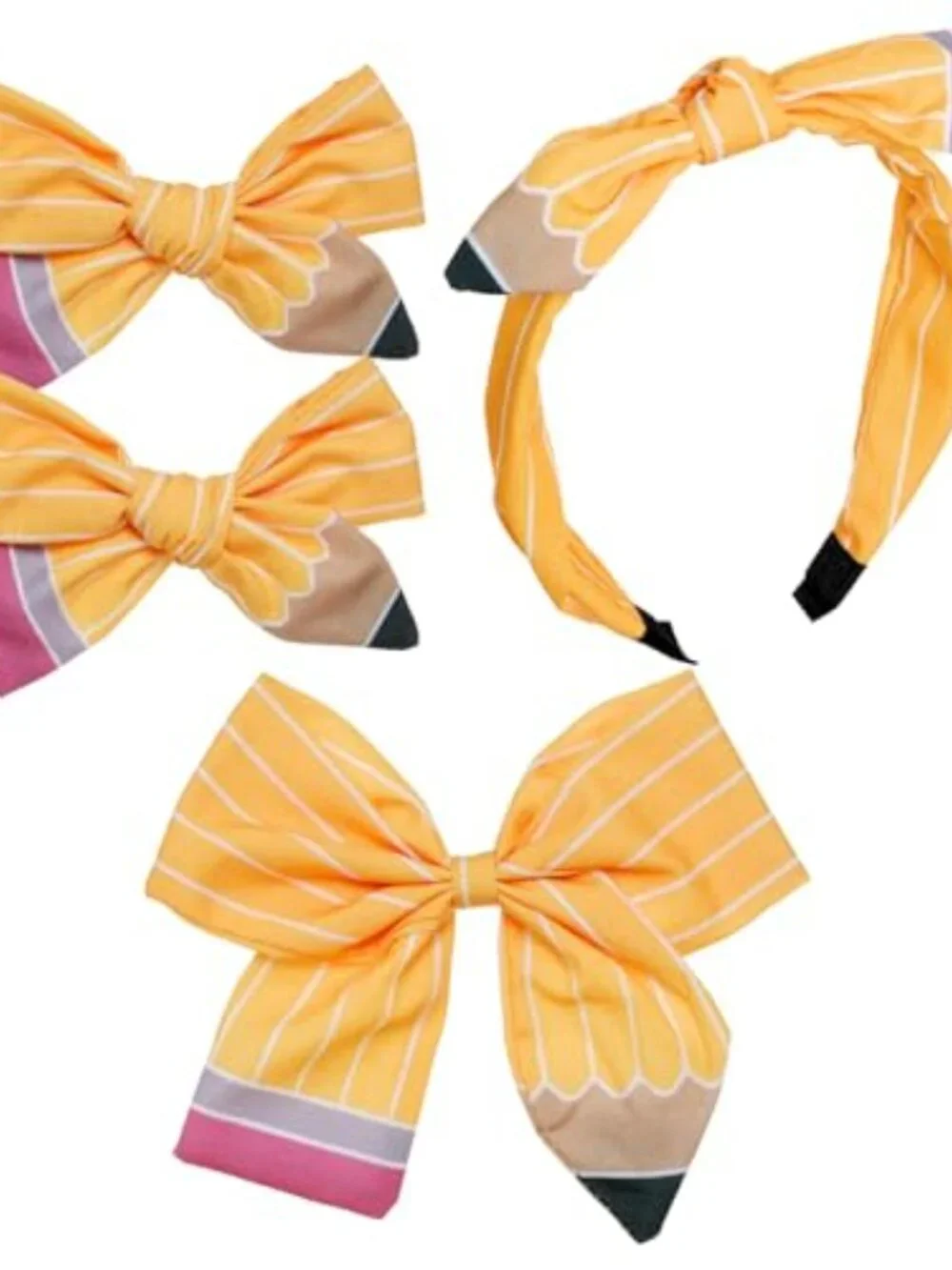 4 Pencil Hair Bow Clips & Headband Set Back to School Accessories Girls